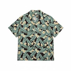 J.Crew Mens XXL Tropical Floral Palm Camp Collar Short Sleeve Cotton Shirt Brown